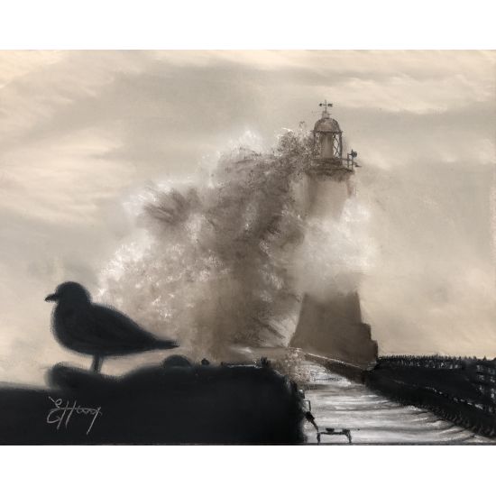 Tynemouth Lighthouse Storm - Viewable at The Harbour Master, Whitehaven